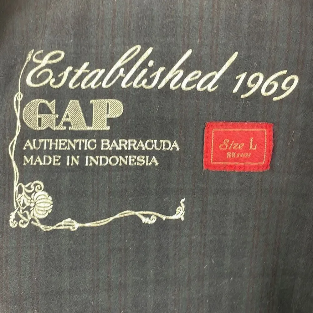 GAP Mens Y2K Barracuda Navy Blue Plaid Zip Up Bomber Jacket sz L